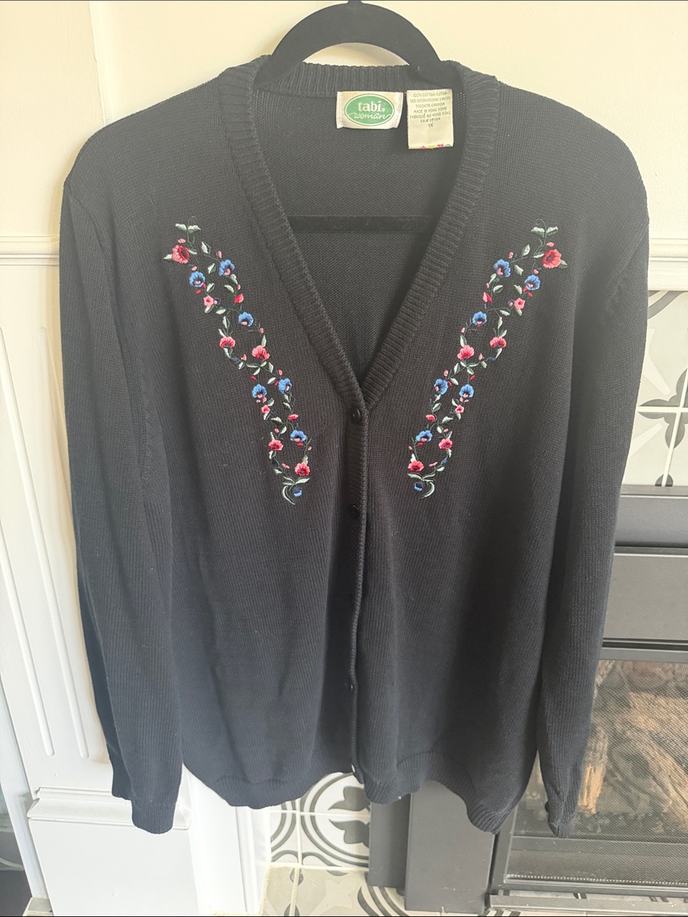 Navy Embroidered V-Neck Cardigan Sweater -